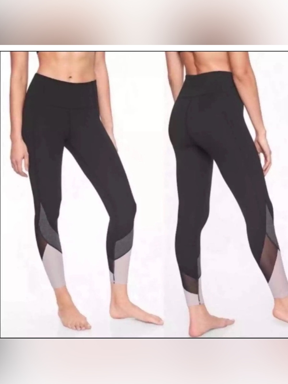 AthletaWomen’s High-Waist 7/8 salutation Leggings - Black & Light pink & gray